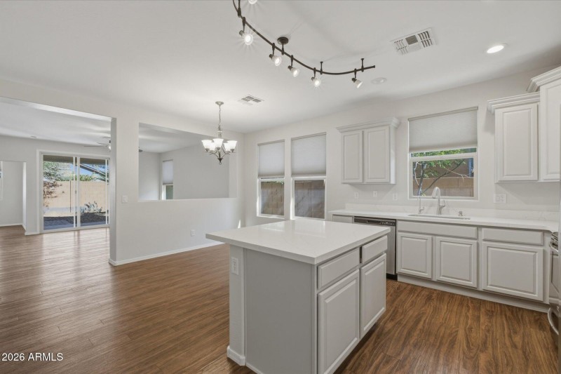 Kitchen into dining & family rooms