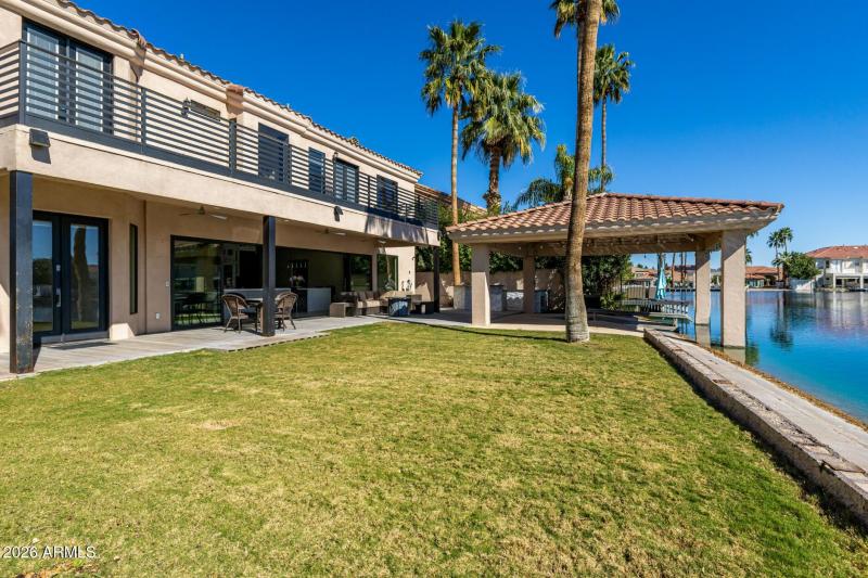 Backyard with natural grass