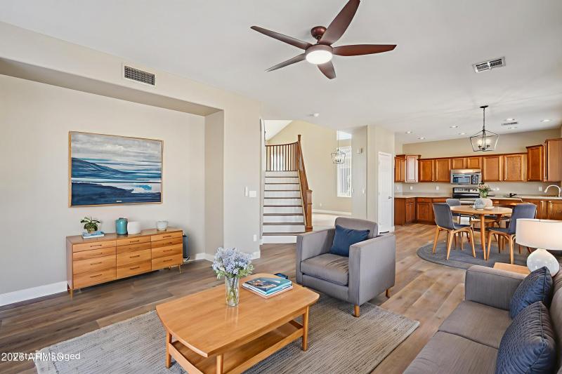 Virtually Staged Family Room and Kitchen