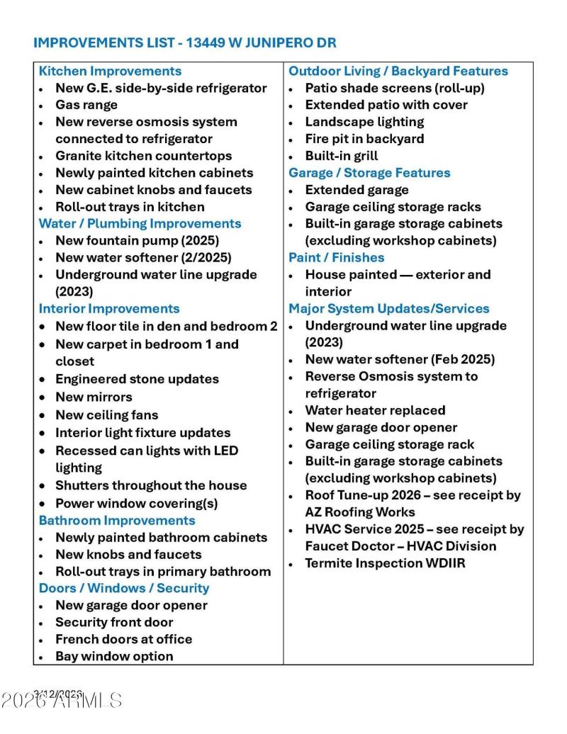 Upgrades & Improvements 13449 W Junipero