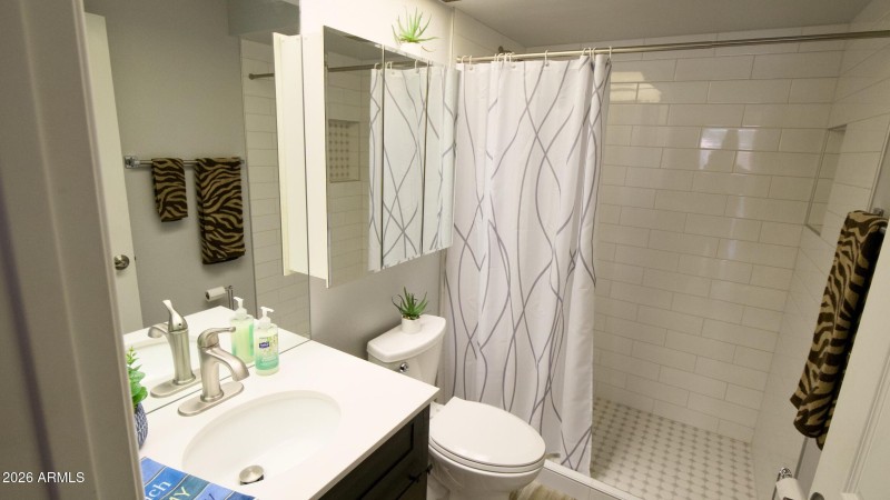 Sleek new shower and vanity