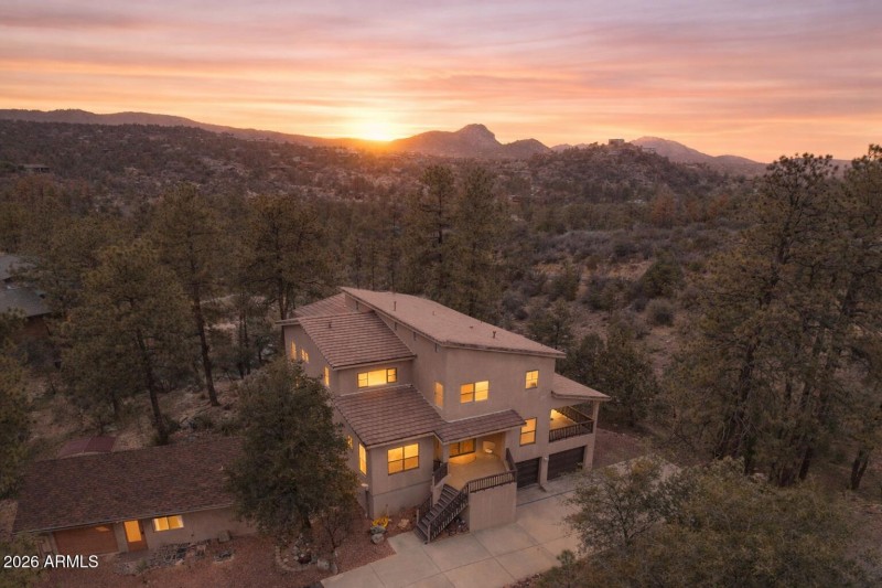Sunset over a mountain retreat