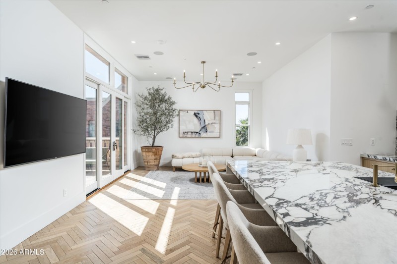 Kitchen into living area