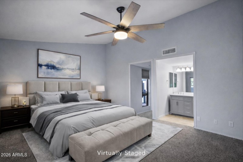 Modern bedroom with abstract art