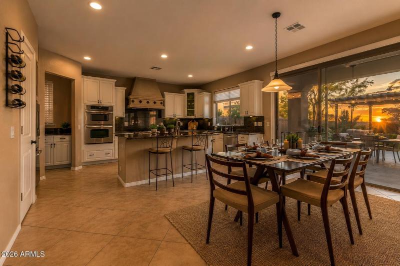 Cozy kitchen and dining at sunset