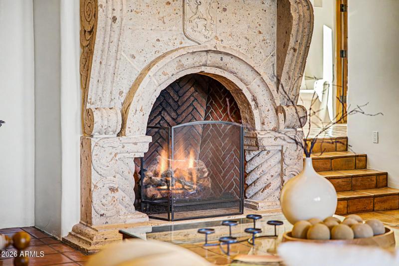 Cantera stone fireplace