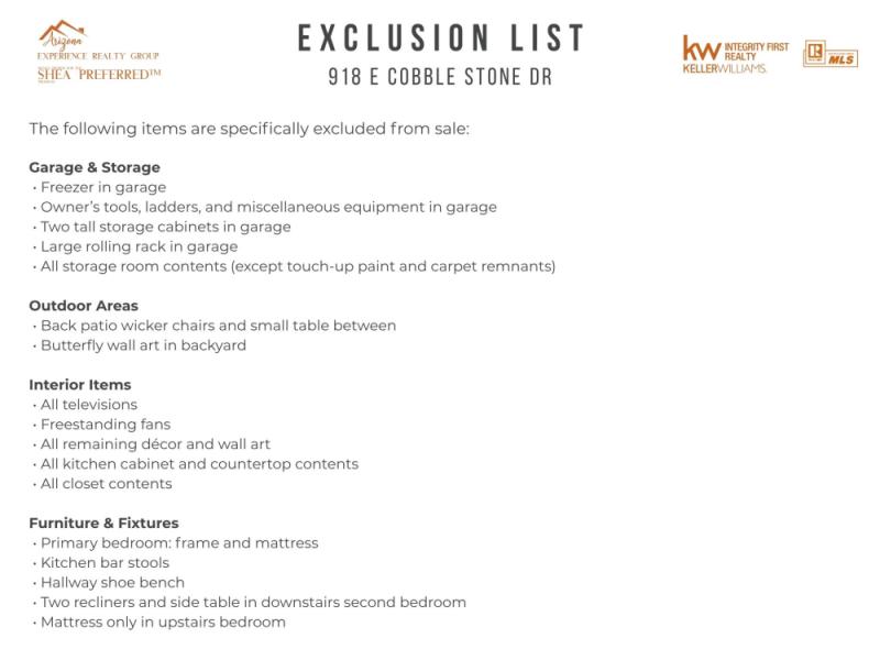Exclusion list of items NOT available