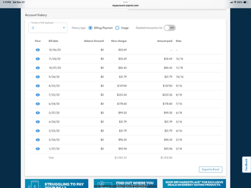 Electric bill history